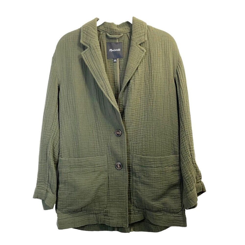 Madewell Cotton Gauze 2 Button Relaxed blazer Size XS Olive Green muslin‎